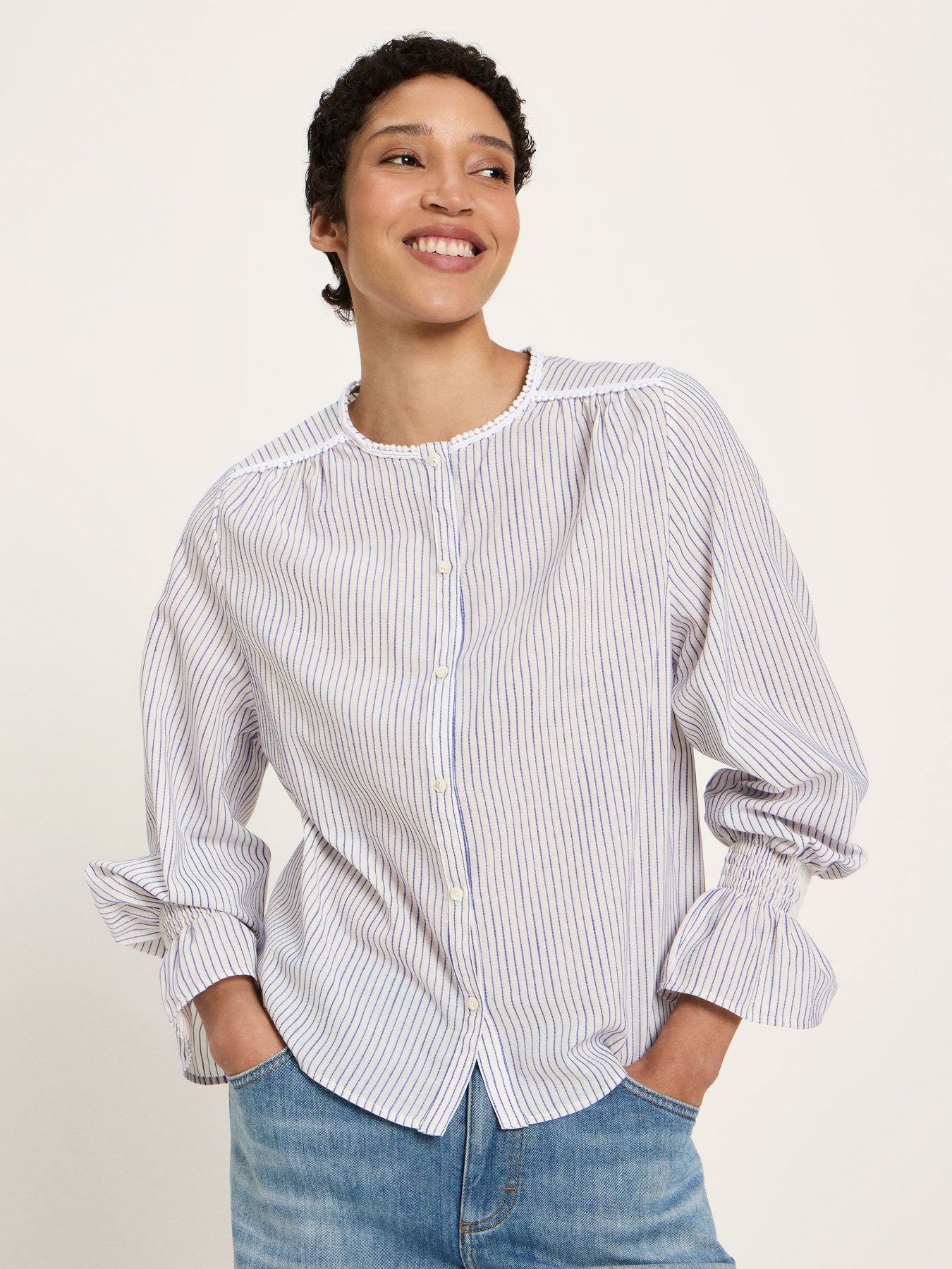 Lanius Bluse mit Spitze GOTS